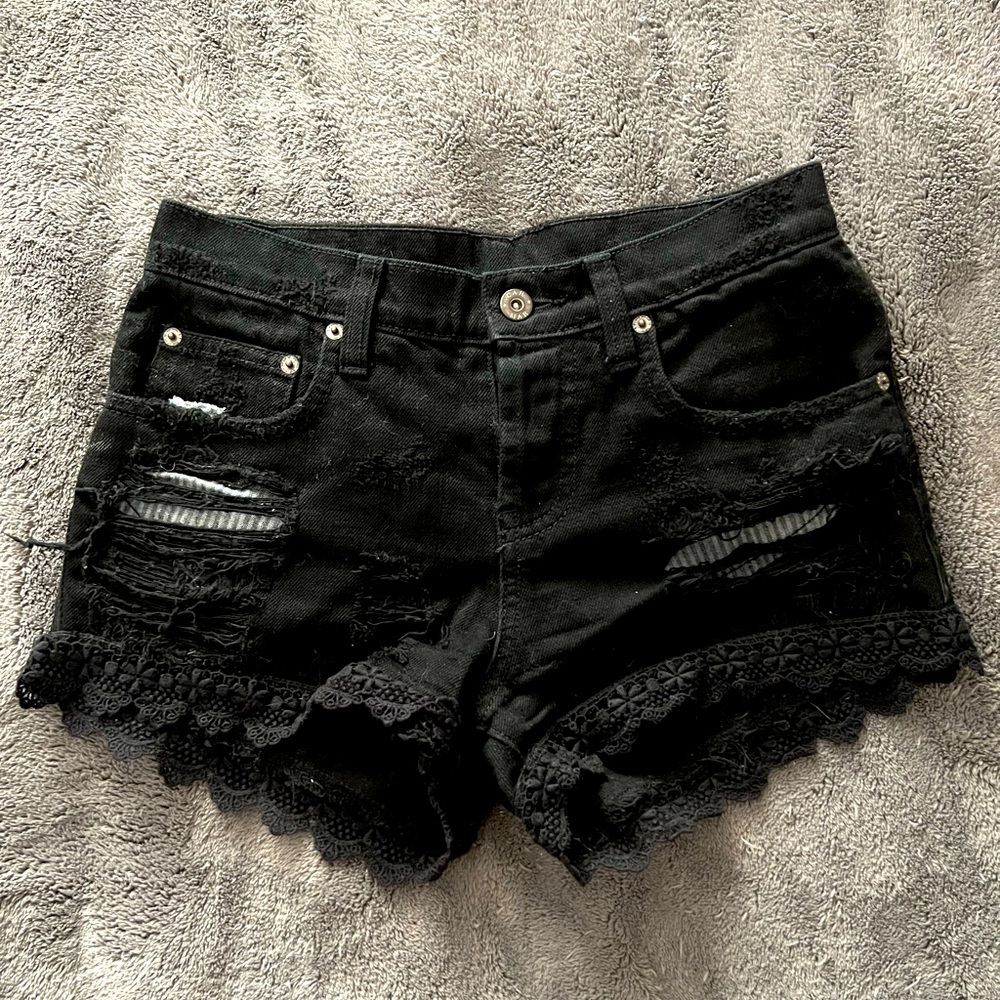 Carmar black lace denim shorts